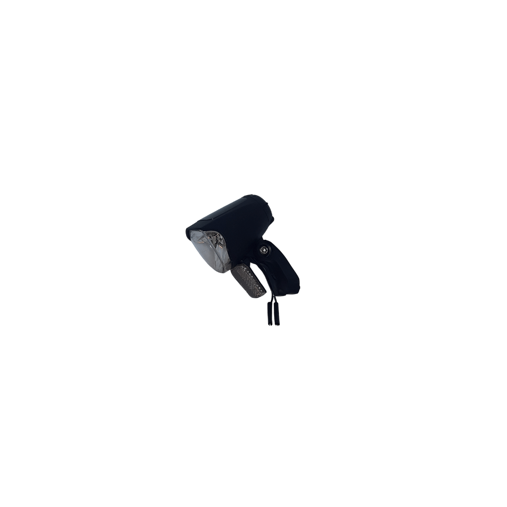 Far fata LED, 70 Lux, 12V, pentru e-bike, cu suport lung pentru furca Suntour CR NEX, negru