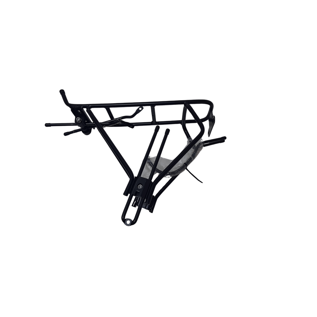 Portbagaj bicicleta spate HGYJ L4, 28 inch, aluminiu, negru, cu suport lumina spate 80 mm, clema si suport curea, prindere pe cadru 210 mm